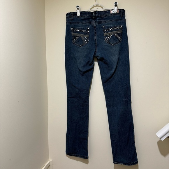 Women’s Y2K Bling Details Diamond Saza Brand Denim Blue Skinny Jeans Size: 15 - Picture 10 of 15